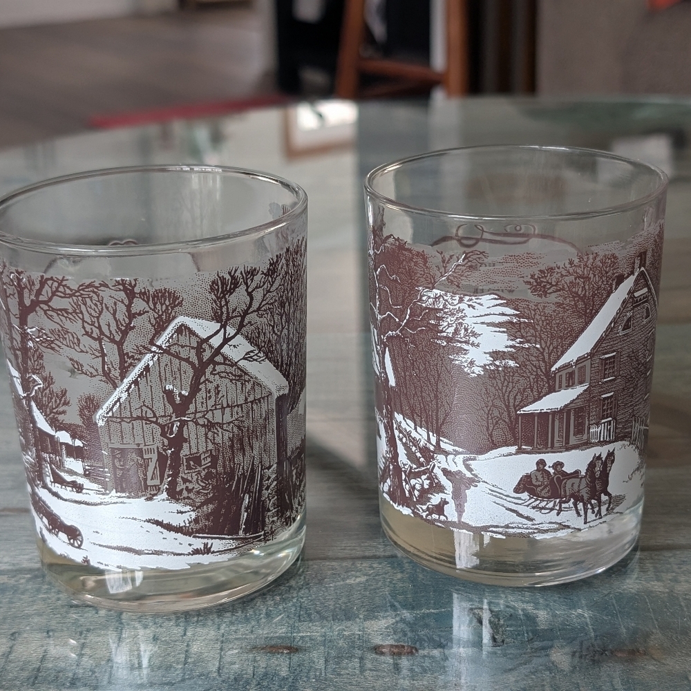 Currier & Ives | Vintage Glasses |  American Homestead in Winter - Picture 4 of 7